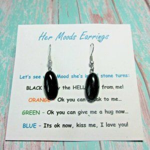 Cool Upcycled Vintage MOOD Color Changing Stones Earrings on Funny Card